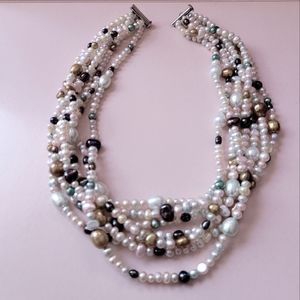 Seven Strand Freshwater Pearl Choker Style Necklace